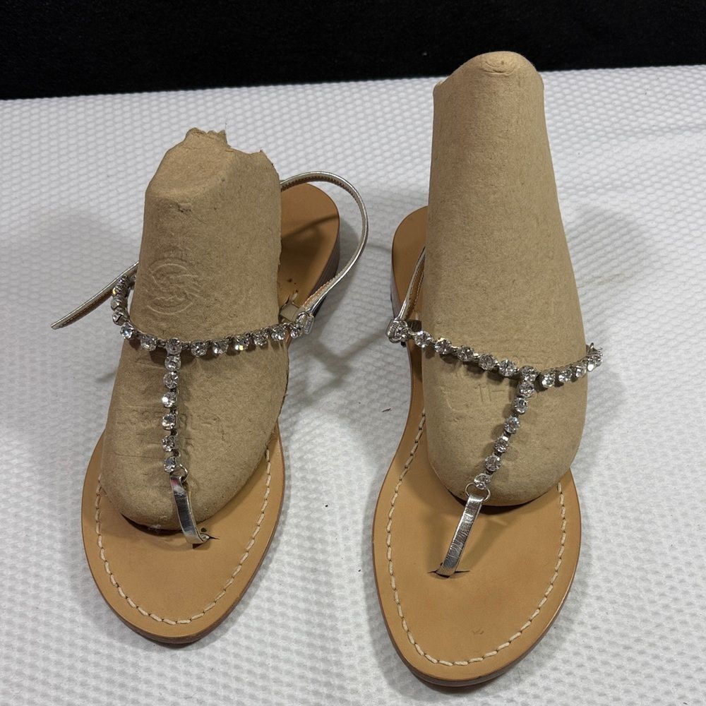 Amedeo CANFORA Anita Silver Sandals with Rhinestone Straps Made in Italy